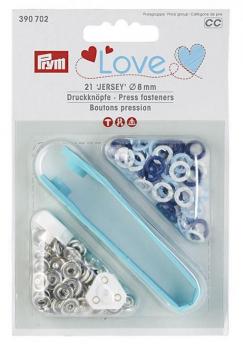 Prym Love Jersey Druckknöpfe Weiß/Hellblau/Dunkelblau Ø 8mm 390702